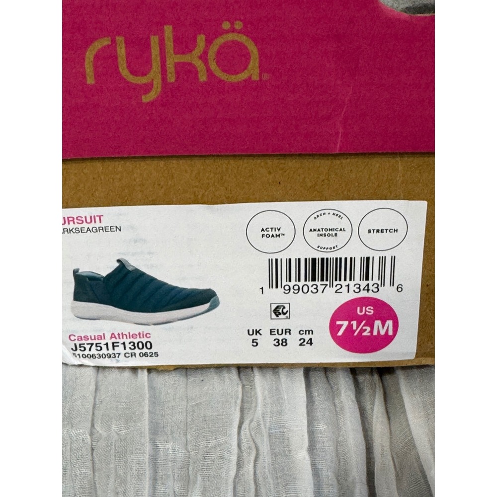 Ryka Pursuit Women Size 7.5 Slip On Sneakers Dark Seagreen Quilted Casual NWB - Picture 4 of 9